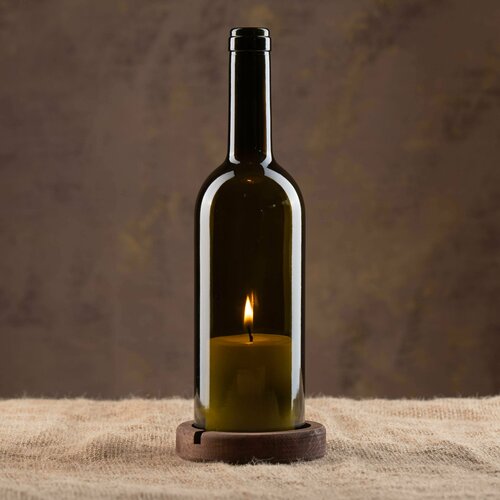 Подсвечник из винной бутылки Gexsia Craft. Винная бутылка с подставкой под свечки. Цвет Орех