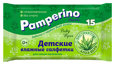 Влажные салфетки Pamperino Mini, липучка, 15 шт.