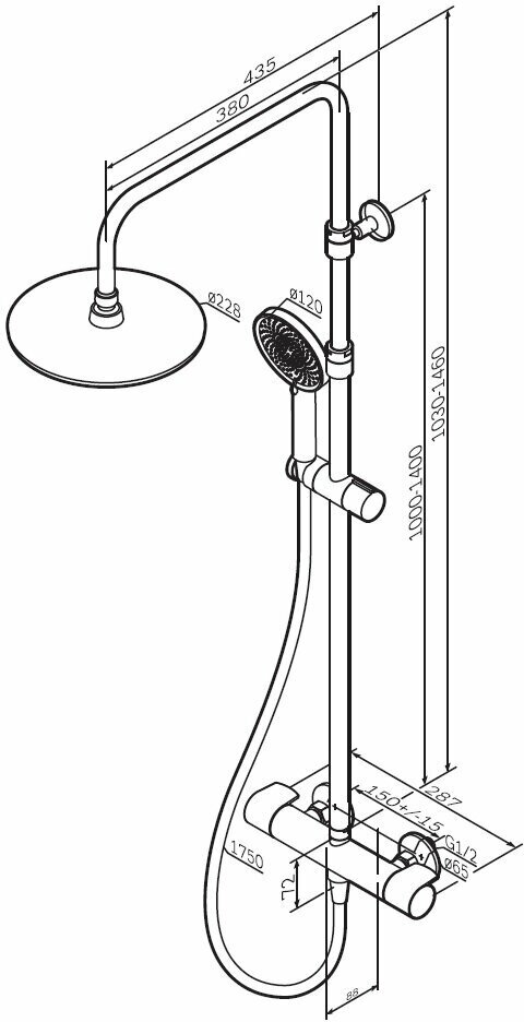 Душевая система с тропическим душем AM.PM X-Joy F0785A422 черный, смеситель для душа с термостатом, душевой комплект, телескопическая штанга, эргономичная ручка, высокочувствительный термоэлемент, - фотография № 3