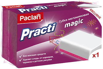 Губка Paclan Practi Magic меламиновая 1 шт, белый/розовый