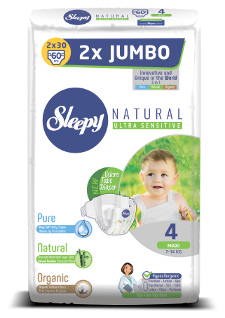 Sleepy подгузники Natural Ultra Sensitive 4 (7-14 кг), 60 шт.