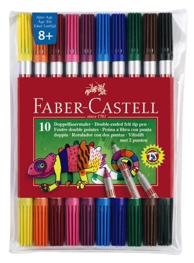 Фломастер Faber-Castell двухсторонний 10цв. футляр - фото №1