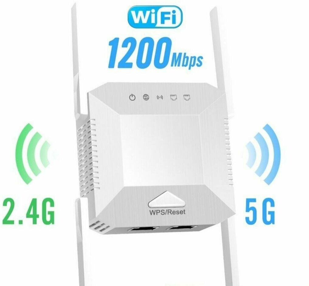 Усилитель WiFi сигнала, lan порт, репитор wifi 2.4г / 5ггц, 1200 Мбит/с, четыре антенны