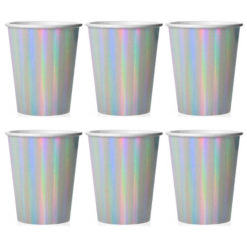 фото Ukid gift набор одноразовых стаканов "перламутровый блеск" серебро, голография, 250 мл, 6 шт