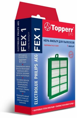 Сменный HEPA-фильтр TOPPERR FEX 1, для пылесосов ELECTROLUX, PHILIPS, AEG, 1104 (арт. 456446)