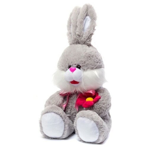 Мягкая игрушка «Зайчик», с цветком, 61 см, цвет серый