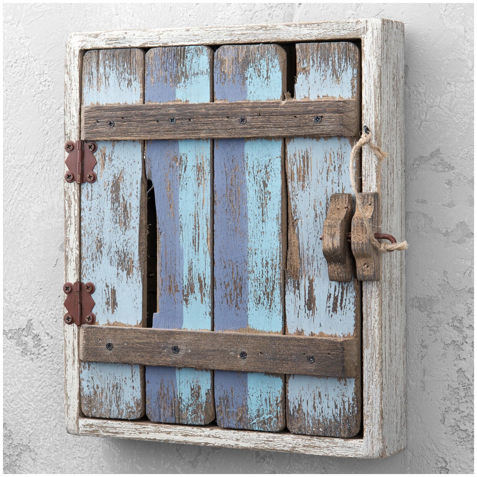 Ключница Wooden Keybox With 8 Hooks White Patina