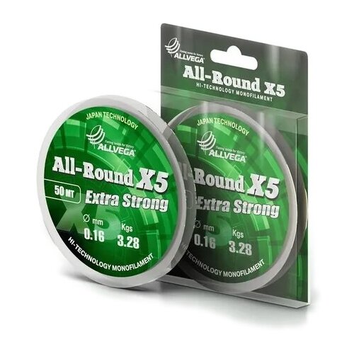 фото Монофильная леска allvega all-round x5 прозрачная 0.16 мм 50 м 3.28 кг