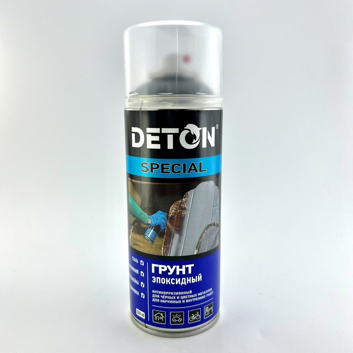 Аэрозольный грунт эпоксидный высококачественный быстросохнущий DETON SPECIAL, серый, 520 мл — фото 1