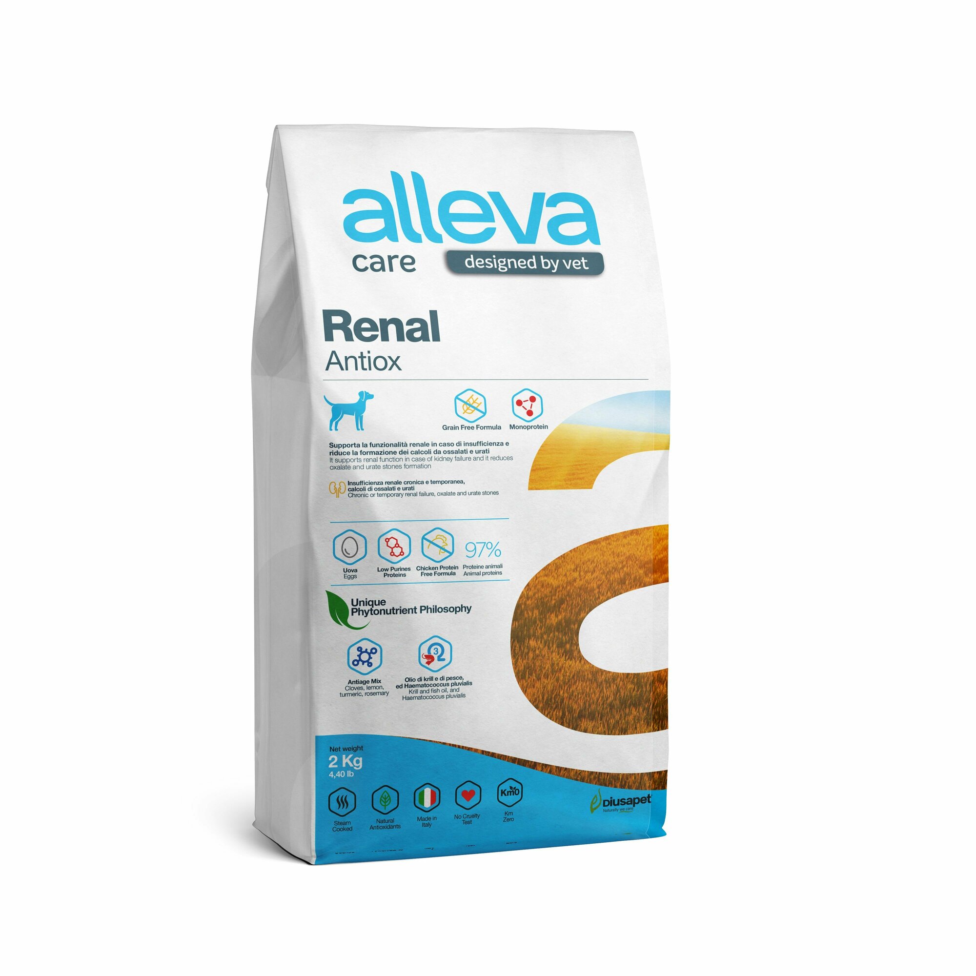 Сухой корм для собак Alleva Care Renal-Antiox 2 кг при почечной недостаточности и мочекаменной болезни