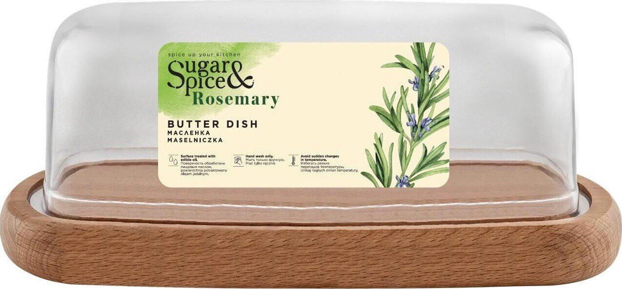 Масленка для сливочного масла Шугар энд Спайс Rosemary SE1047 с прозрачной крышкой дерево пластик натуральный цвет 180х95х65мм / посуда для
