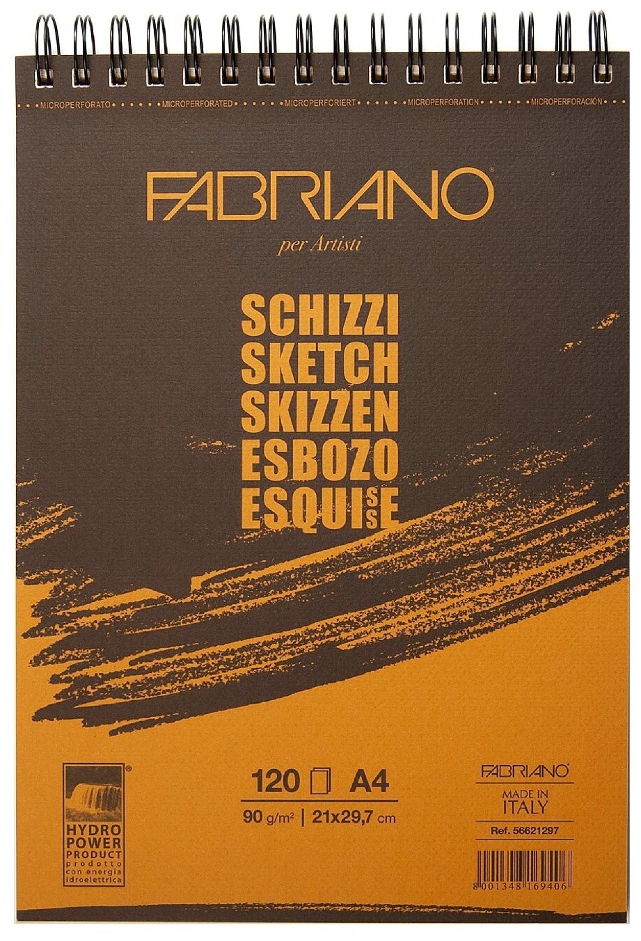 Альбом для зарисовок Fabriano Schizzi 90г/м. кв 21x29,7см мелкозернистая темная обложка 120 листов спираль по короткой стороне