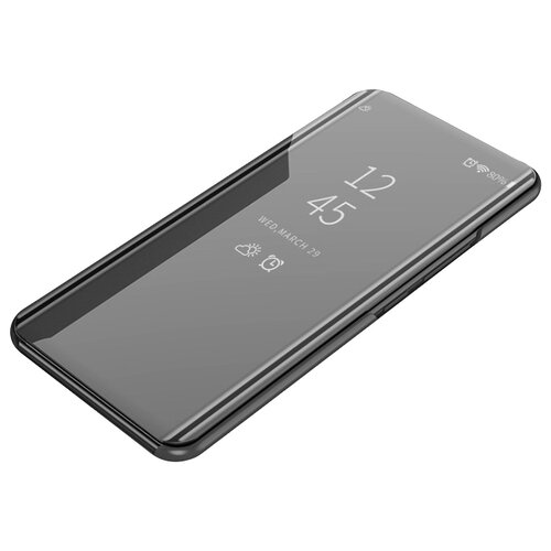 фото Чехол-книжка mypads для oppo reno 10x zoom с дизайном clear view cover с полупрозрачной пластиковой крышкой с зеркальной поверхностью черный