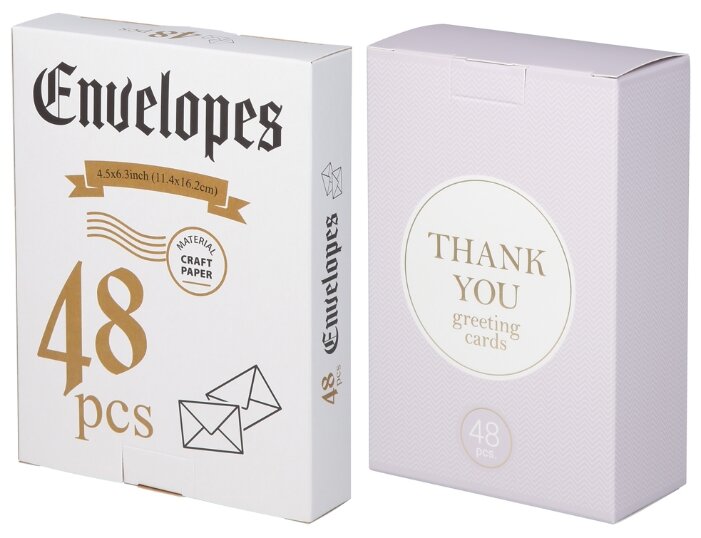 Открытки дизайнерские " Спасибо " - 48 штук в упаковке - 15 х 10 cм для благодарности + 48 конвертов