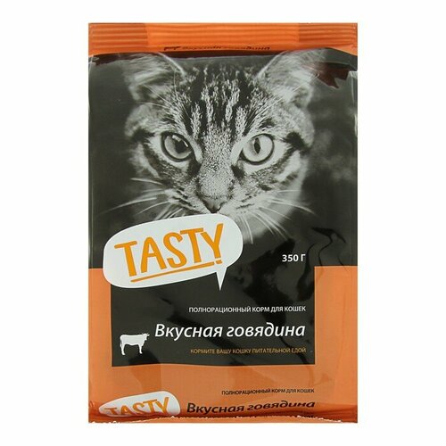 Tasty Сухой корм Tasty для взрослых кошек, говядина, 350 г