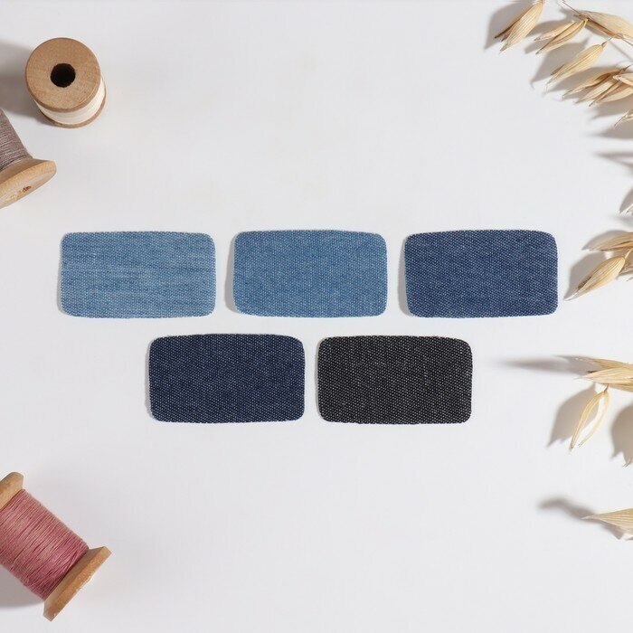 Арт Узор Набор заплаток для одежды «Синий спектр», прямоугольные, термоклеевые, 4,5 × 2,5 см, 5 шт