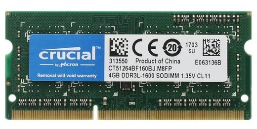 Оперативная память Crucial 4 ГБ DDR3L 1600 МГц DIMM CL11 CT51264BF160BJ