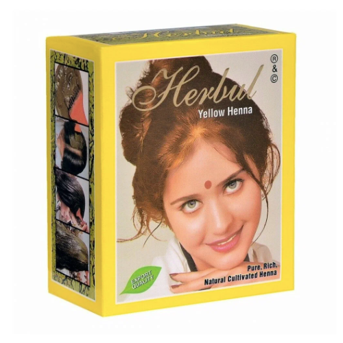 Хна желтая для волос натуральная Индия Herbul, Укрепляет волосы, Закрашивает седину, 60 гр.