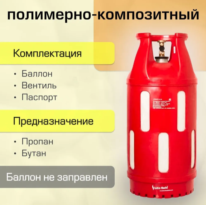 Полимерно-композитный баллон для газа 47л/20кг Litesafe - фото №17
