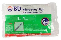 Шприц инсулиновый BD Micro-Fine Plus U-100 трехкомпонентный 31G (0.25 мм х 6 мм), 1 мл