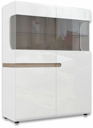 Шкаф с витриной 3D-1S/TYP 33 LINATE, Белый глянец /дуб трюфель, Anrex 1430/1095/420