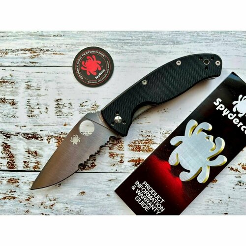 нож складной tenacious spyderco 122gps сталь 8cr13mov satin combo рукоять стеклотекстолит g 10 чёрный Нож складной Spyderco Tenacious, Part Serrated Edge