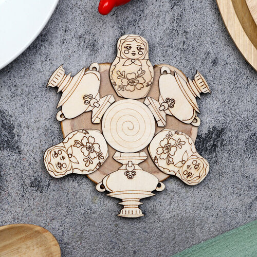 Подставка под горячее Самовар с матрёшкой D12 см можжевельник 335₽