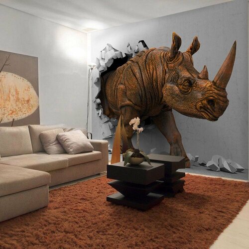 Супермоющиеся антивандальные фотообои Антимаркер, 3D Счастливый носорог, 6-A-6005, 300х270 см
