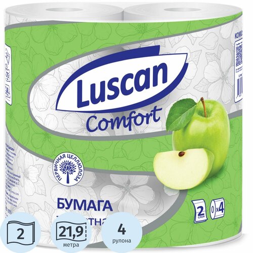 Туалетная бумага Luscan Comfort Яблоко зелёная двухслойная 4 рул.