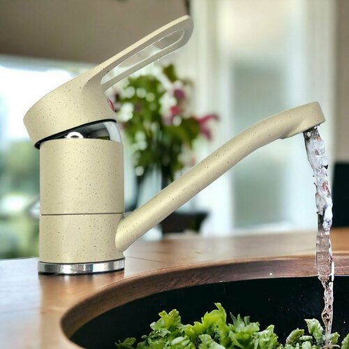 Смеситель для раковины и мойки с коротким изливом из керамики, цвет молочный