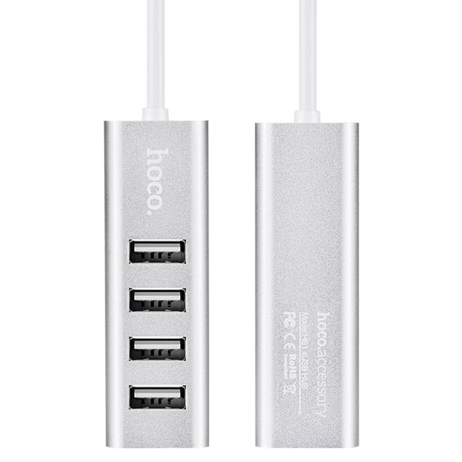 USB HUB разветвитель HOCO HB1 4 в 1 USB2.0 (m) - 4xUSB2.0 (f), 80 см, серебристый