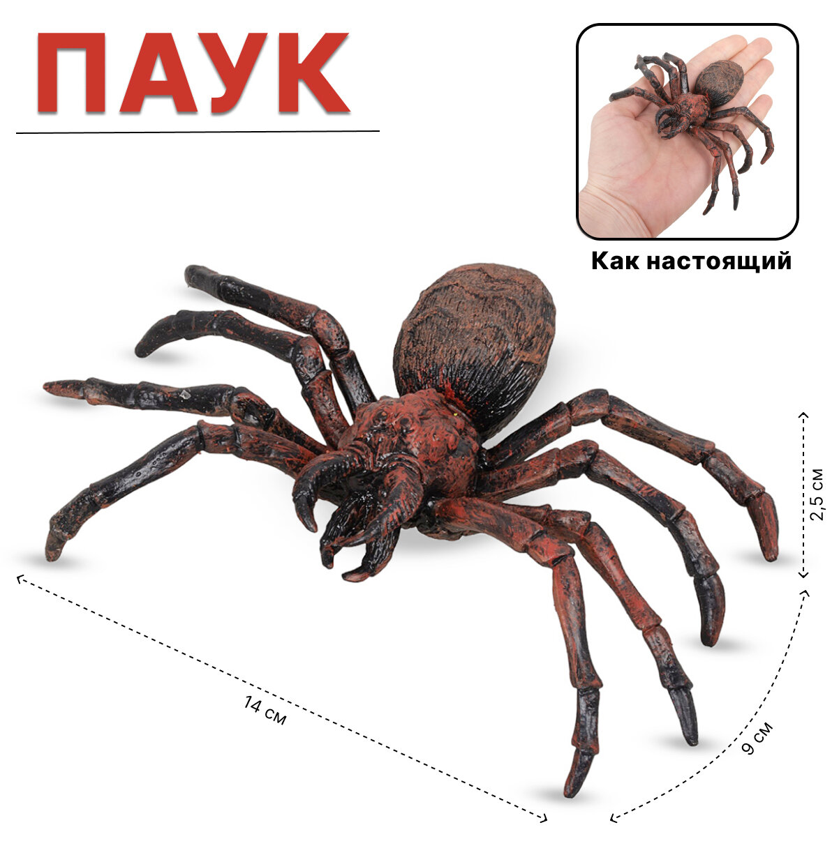 Игрушка-антистресс TONG DE 13033-3 Паук, ПВХ, черный, 9x14x2,5 см