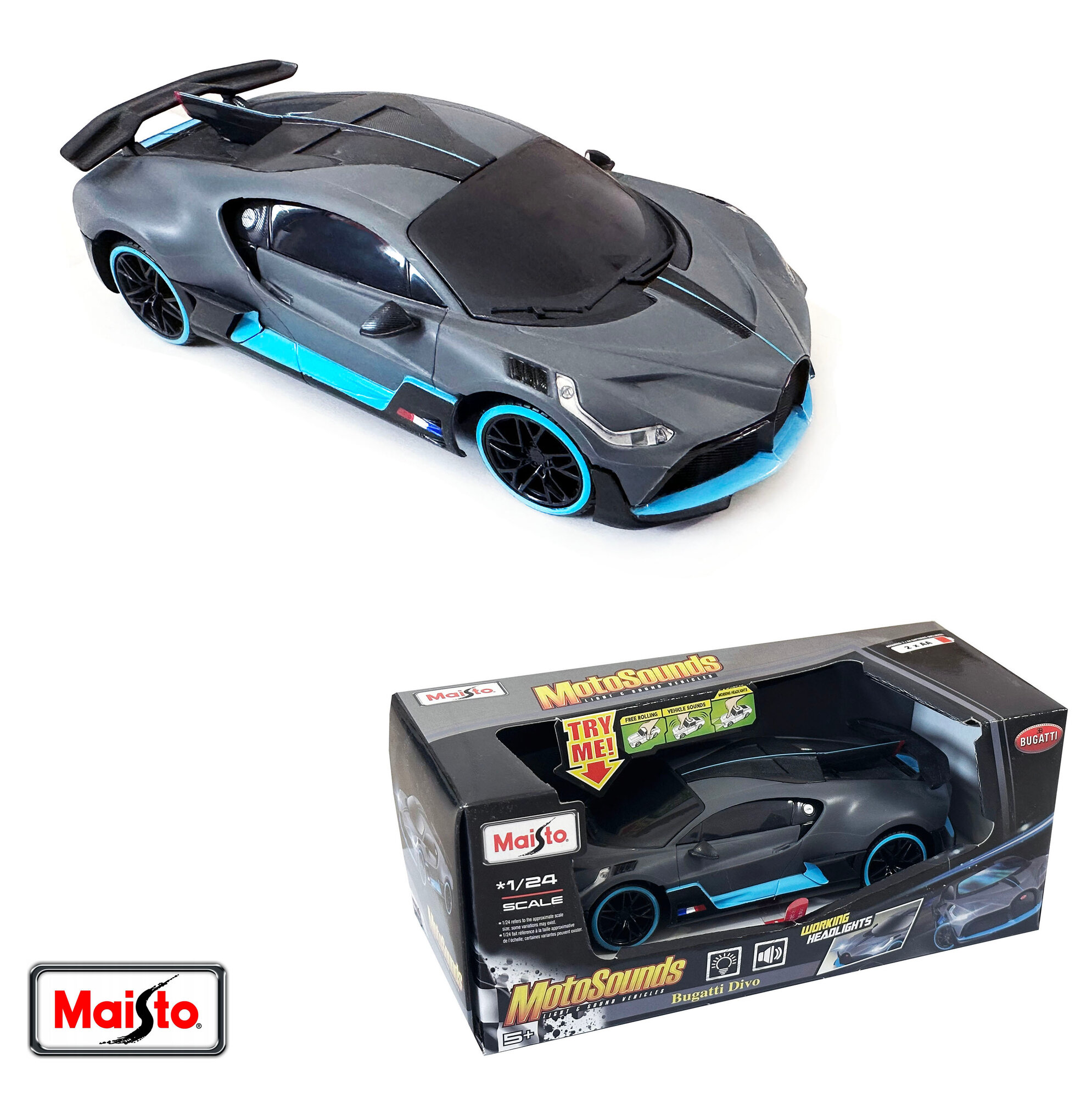 Машинка коллекционная Bugatti Divo 1:24 Maisto (свет звук) / Моделька машина Бугатти Диво