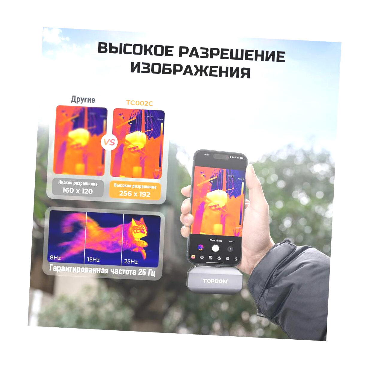 Тепловизоры Инфракрасный тепловизор на iPhone - Топ-Дон (002С)ТС (Y13435POT) (ИК матрица 256х192) - строительный тепловизор для смартфона Айфон с iOs.