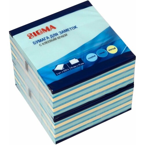 Бумага для заметок SIGMA С липким краем 76х76 мм 400 листов 3 цвета 2 блока 394₽
