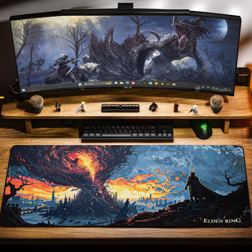 Игровой коврик для мыши DigitalRazor Elden Ring pixel Gray 900x400x4mm, серый, чёрный черный, серый, размер 900x400 мм