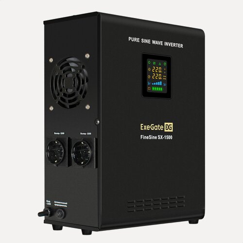 Изображение товара ИБП (инвертор, синус, для котла, настенный) ExeGate FineSine SX-1500. LCD. AVR.2SH <1500VA/1050W