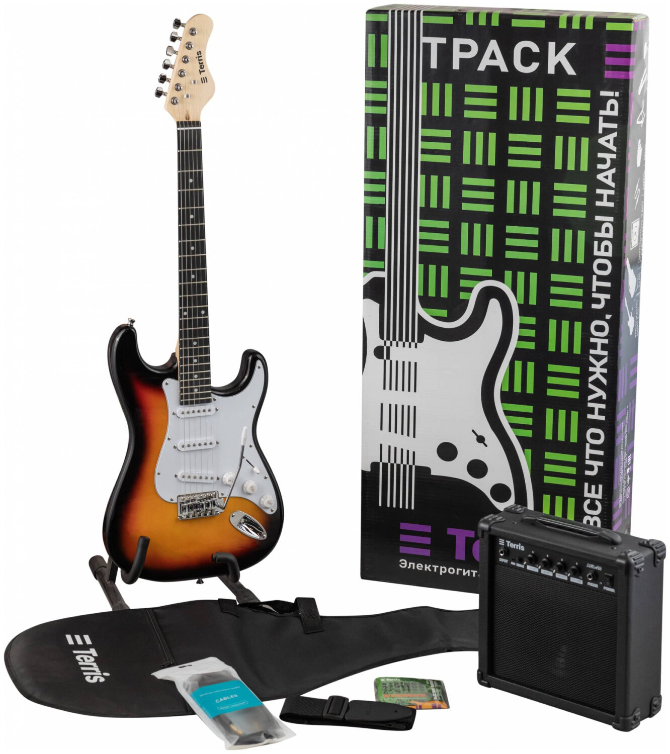 TERRIS TPACK-TST-045 SB Комплект электрогитара, комбик, чехол, тюнер, цвет санберст