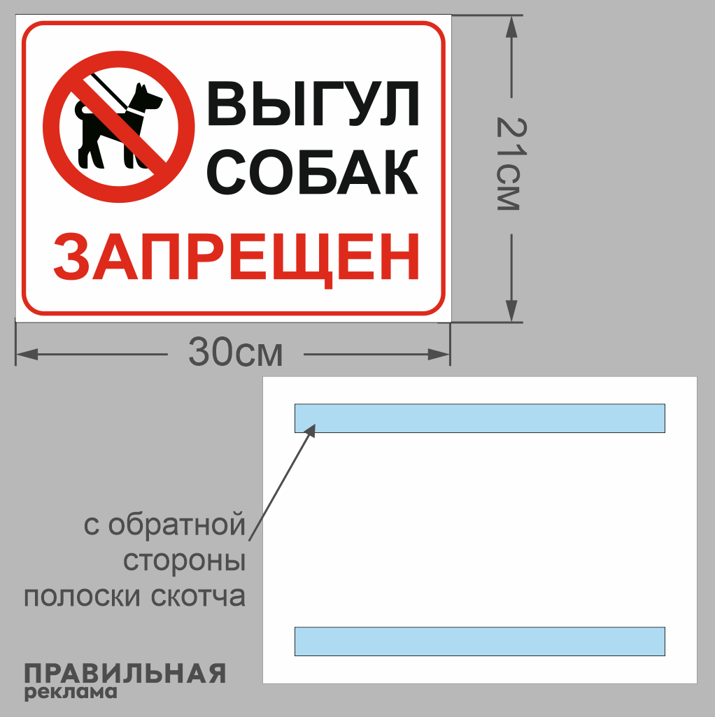 Табличка А4 (30х21см)"Выгул собак запрещён", пластиковая — фото 1