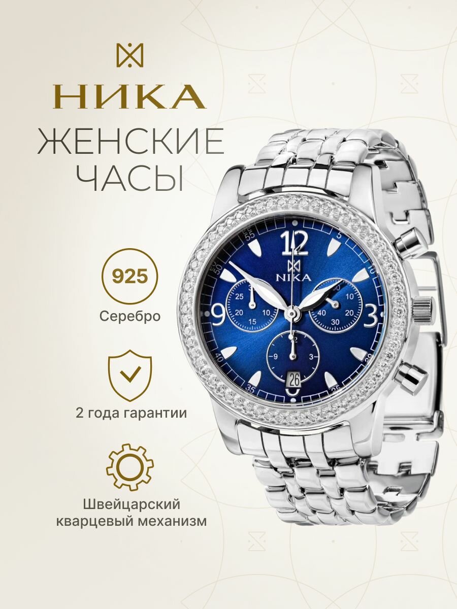 Наручные часы НИКА, серебро, темно-синий