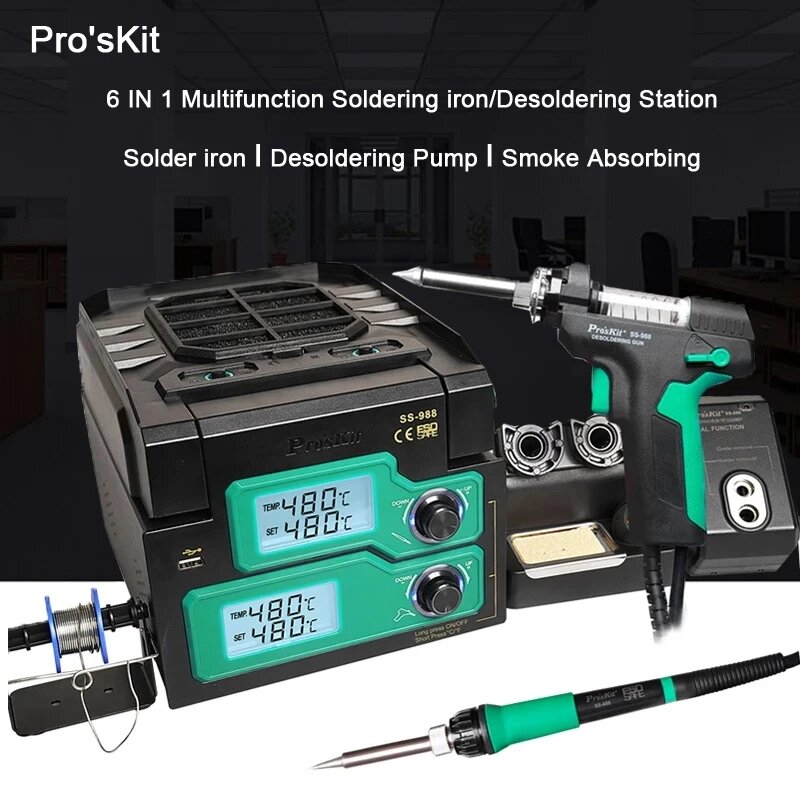 Pro'sKit SS-988 многофункциональная паяльная станция 6 в 1, SS-988H