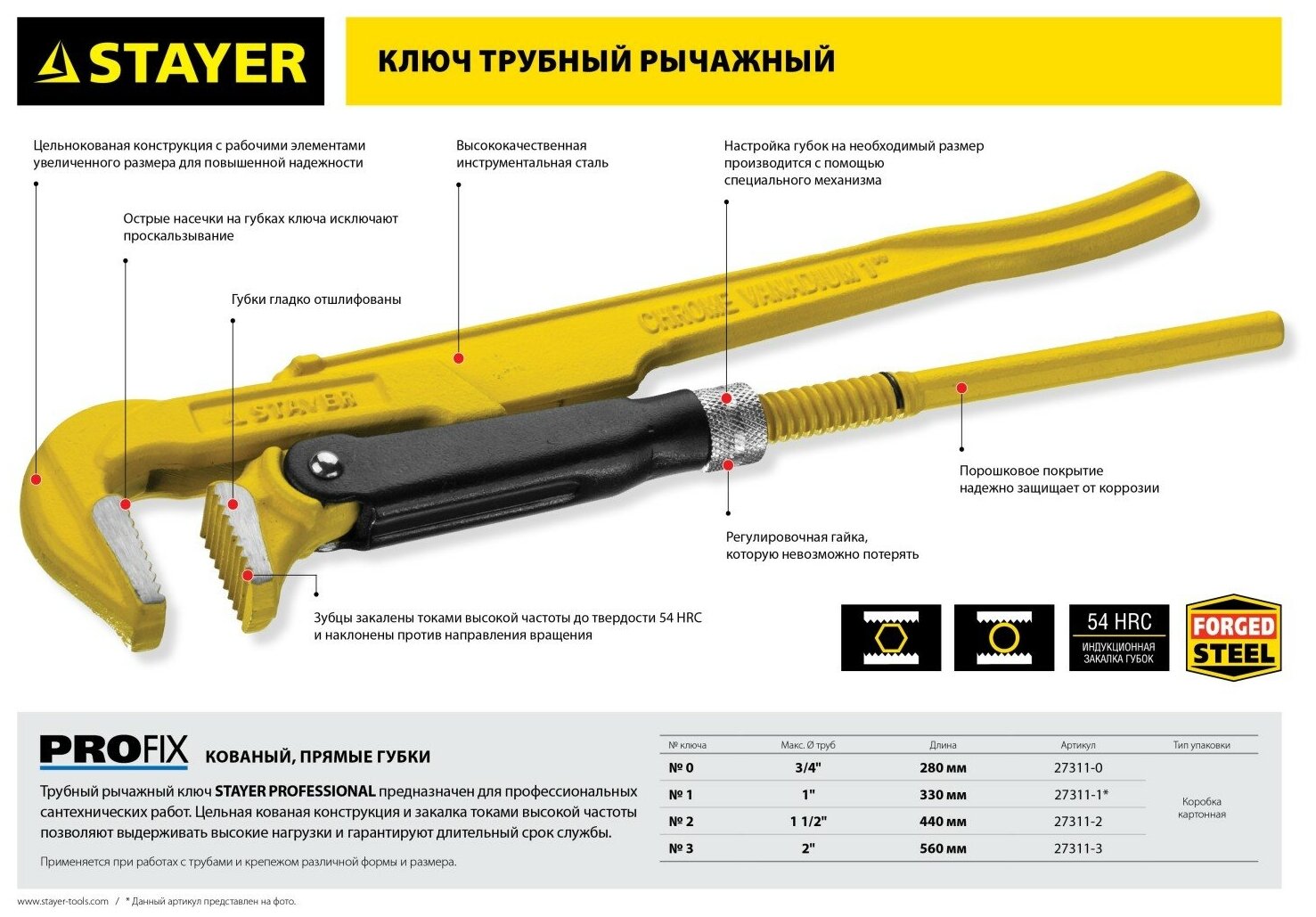 Ключ трубный рычажный STAYER PROFESSIONAL 27311-0 - фотография № 3