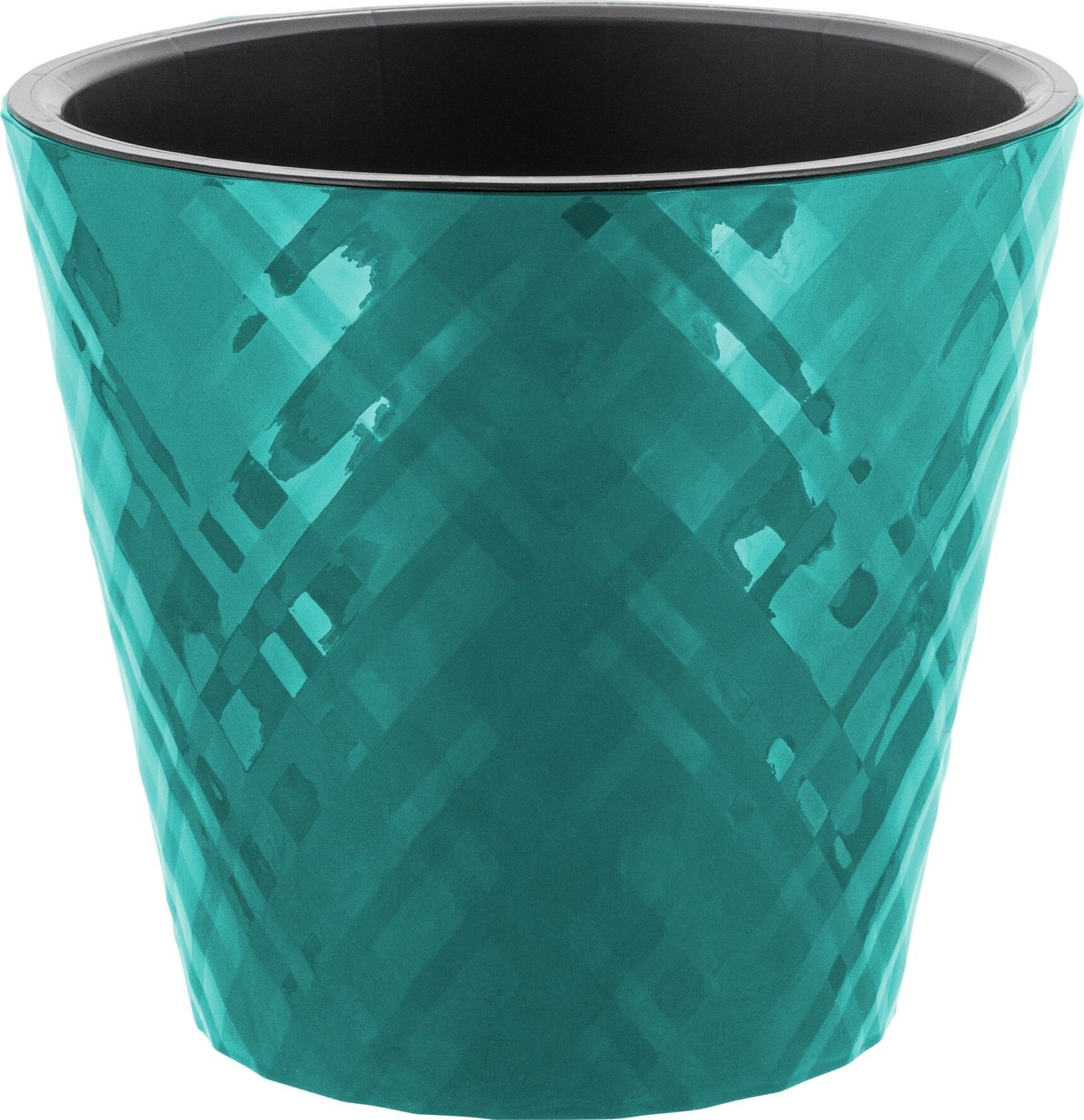 фото Горшок пластиковый для комнатных растений, цветов InGreen Manhattan диаметр 16 см объем 1,6 л c дренажной вставкой и кашпо тропический лес