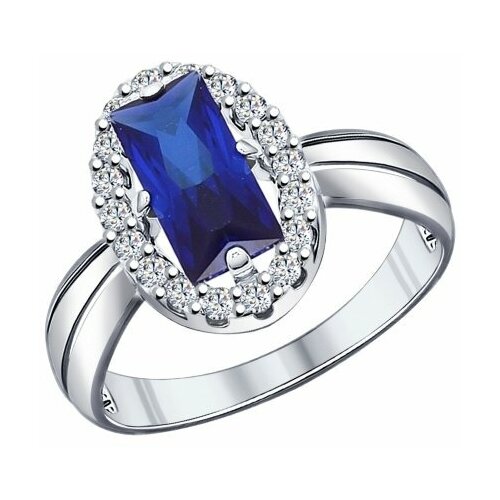 фото Серебряное кольцо sokolov 88010028 с фианитом и сапфировым корундом, размер 17 diamant-online