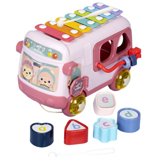 Развивающая игрушка для малышей сортер автобус с ксилофоном GRACE HOUSE розовая