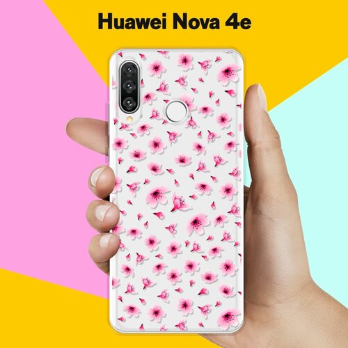 Силиконовый чехол Цветы розовые на Huawei Nova 4e