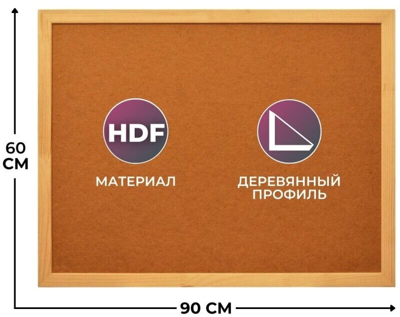 Доска пробковая 60×90 см Attache Economy HDF деревянная рама