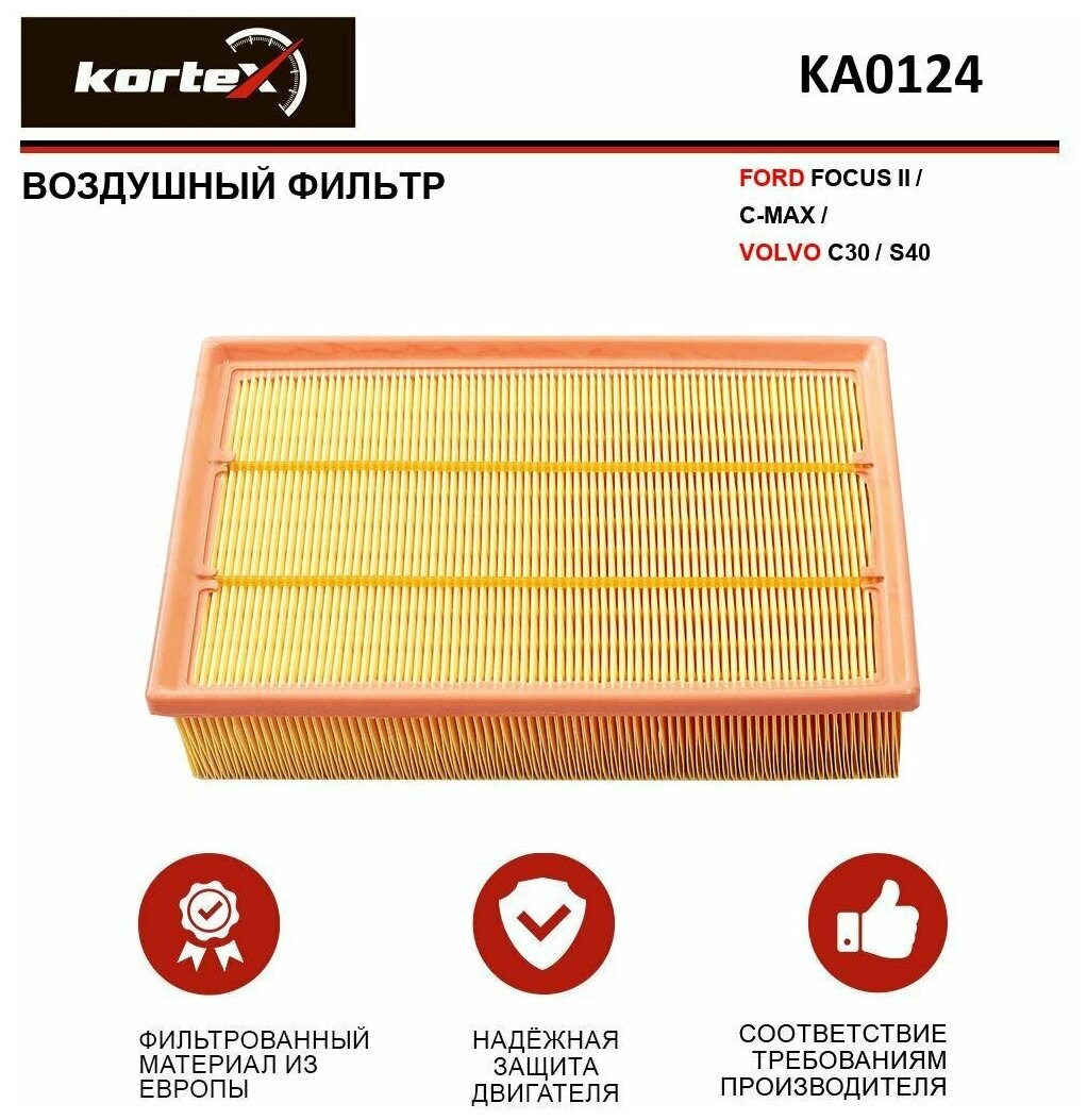 Фильтр воздушный Kortex для Ford Focus II / C-Max / Volvo C30 / S40 ОЕМ 1232496; AP074 / 4; KA0124; LX1572