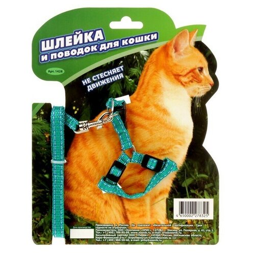 Комплект «Зооник» шлейка с поводком для кошек, 1.5 м на блистере, стропа 10 мм, микс