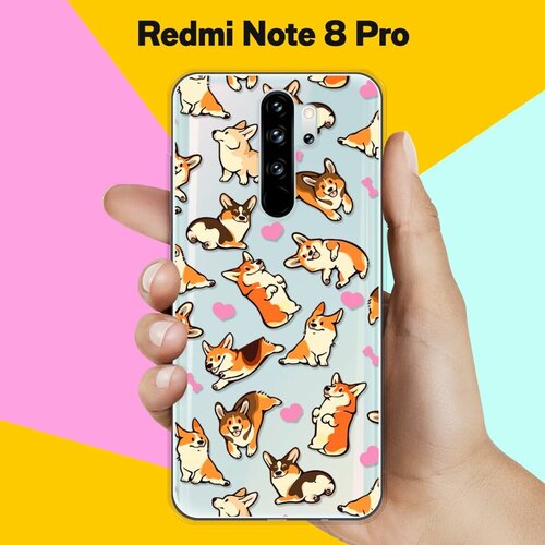 Силиконовый чехол Корги узором на Xiaomi Redmi Note 8 Pro силиконовый чехол корги в очках на xiaomi redmi note 8 pro